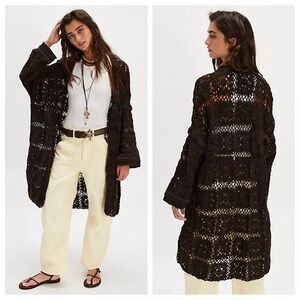Free People Bali June Crochet Cardigan Brown NWT